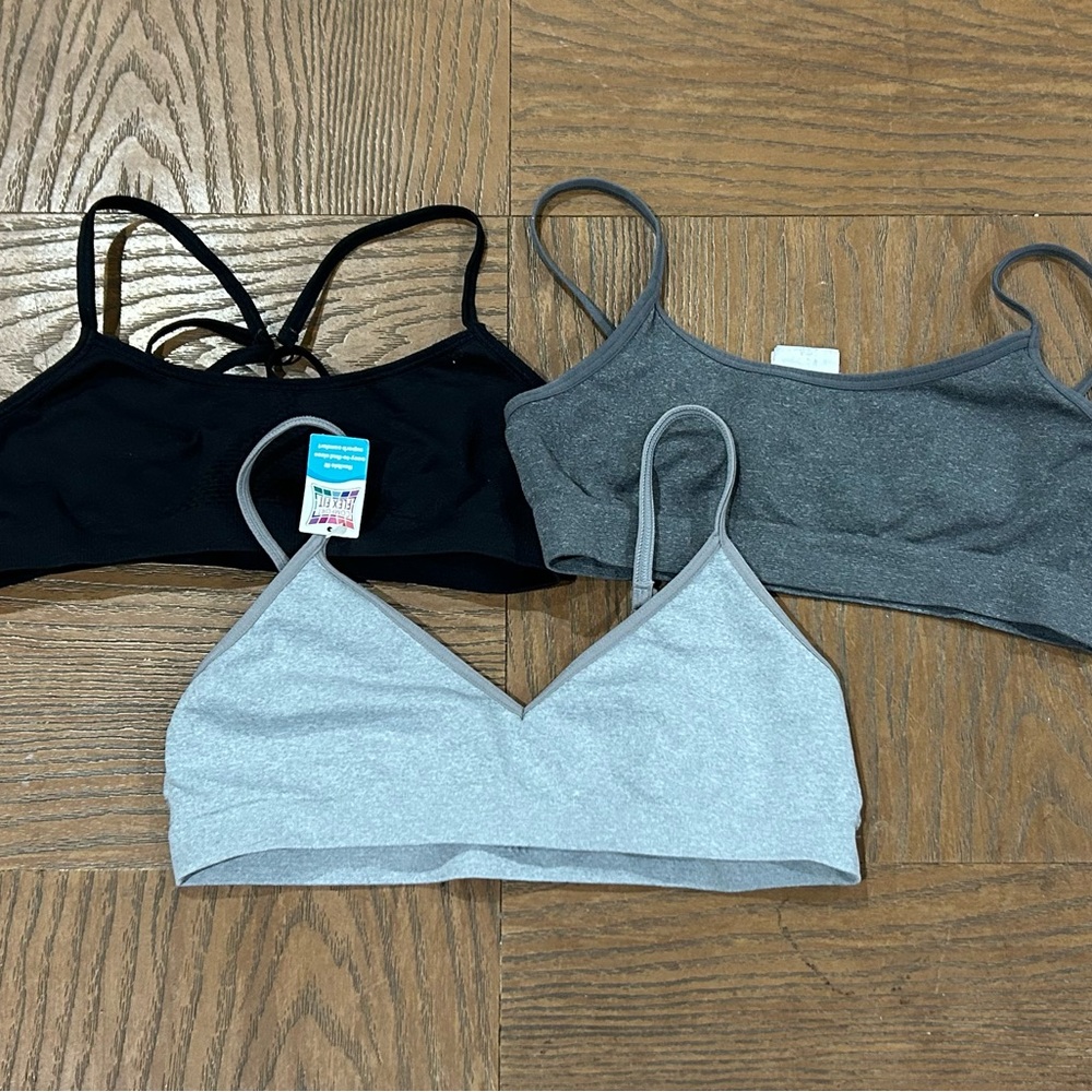 3 Pack Preteen Beginner Bra Set - Black, Gray, and Light Gray